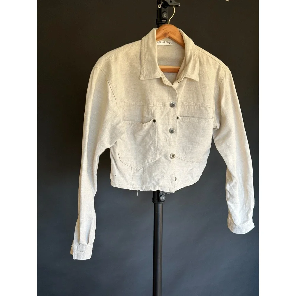 Vintage‎ Womens Paris Sport Club Linen Jacket Cream Ivory Large Buttons